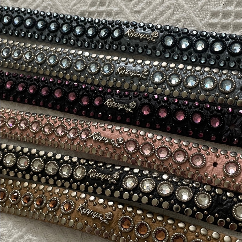2 Kippys Leather Swarovski Cowgirl Black Brown Crystal Studded Belts 30 small